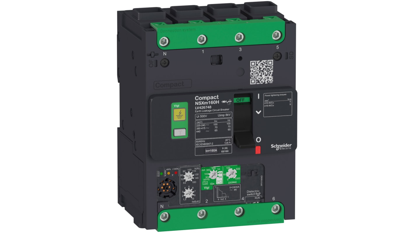 MCCB Schneider Electric, 4 Polos, 25A, Capacidad de Ruptura 16 kA, Montaje en Carril DIN, Compacto, NSXm