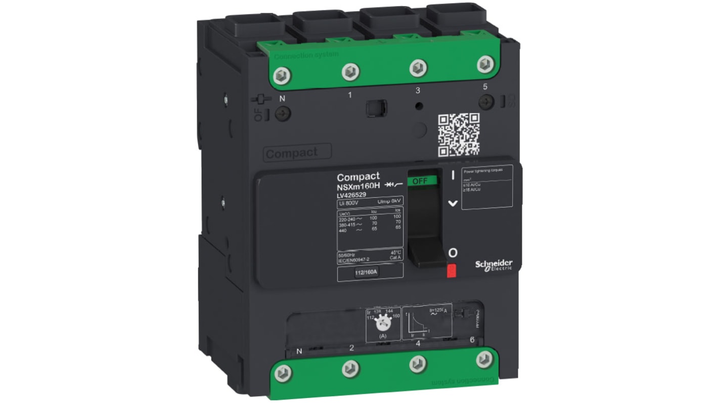 Disjoncteur Schneider Electric Compact 4 pôles, 160A, pouvoir de coupure 25 kA, montage DIN Rail