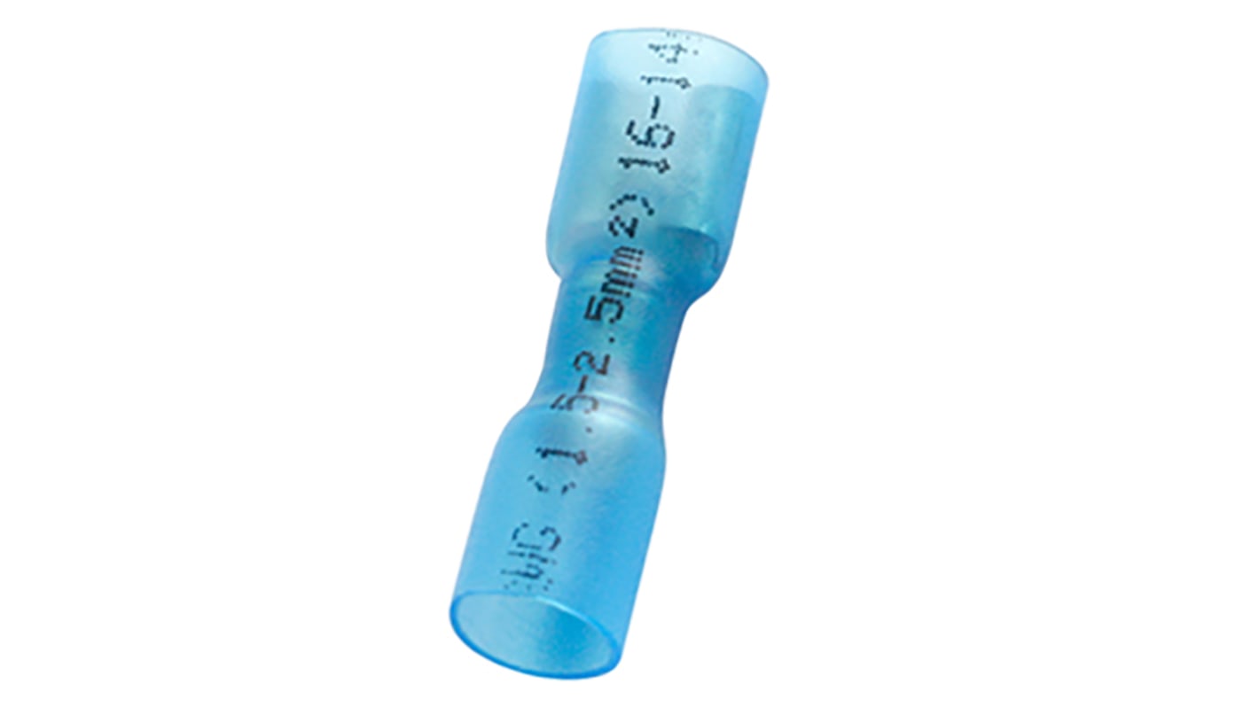 Terminal de lengüeta hembra aislado de color Azul RS PRO de crimpar, 0.8 x 6.35mm, 1.5mm² → 2.5mm², long. 28mm, de Latón