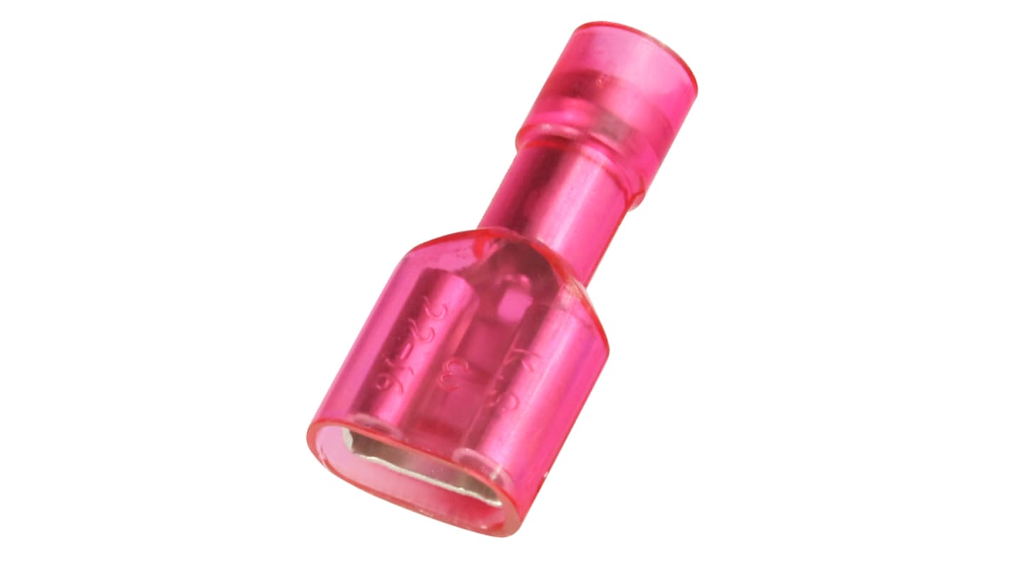 RS PRO Red Insulated Female Spade Connector, Receptacle, 0.8 x 6.35mm Tab Size, 0.5mm² to 1.5mm²