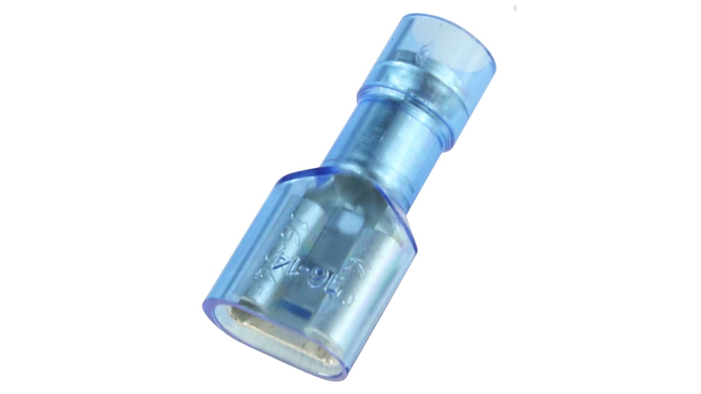 RS PRO Blue Insulated Female Spade Connector, Receptacle, 0.8 x 6.35mm Tab Size, 1.5mm² to 2.5mm²