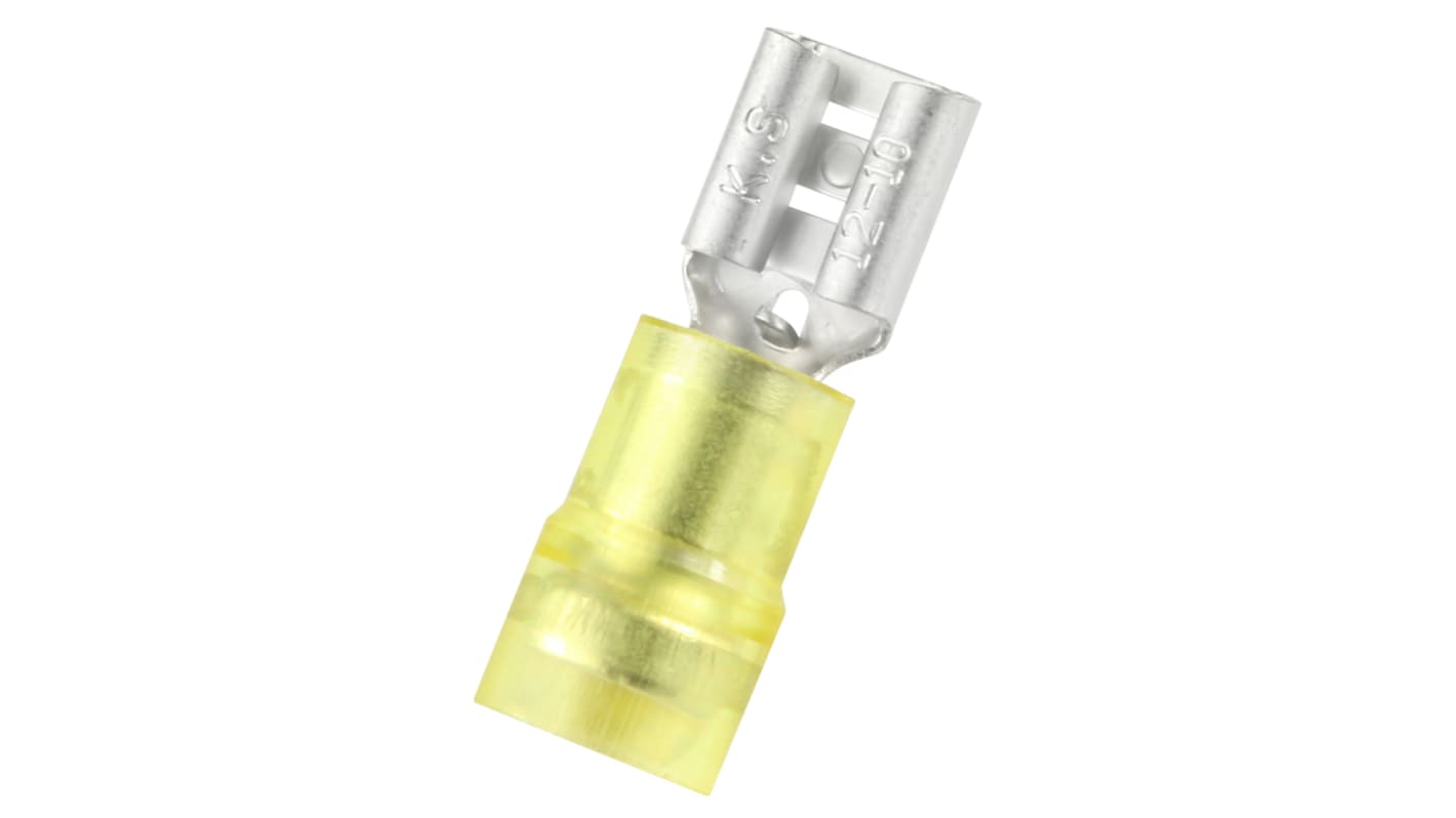 RS PRO Yellow Insulated Female Spade Connector, Receptacle, 0.8 x 6.35mm Tab Size, 4mm² to 6mm²