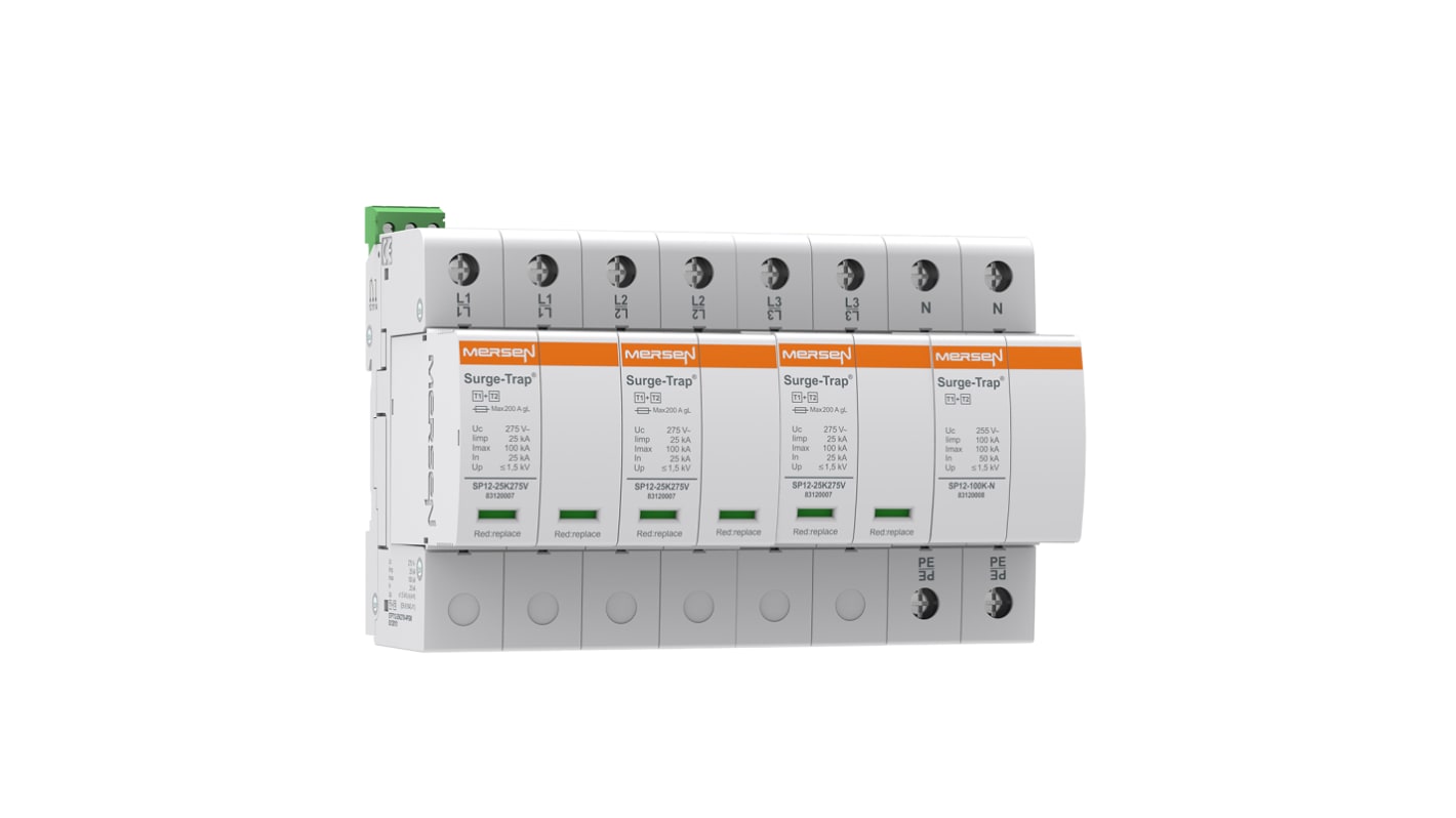 Mersen, STPT12 Surge Protection Device 275 V dc, 230/400 V ac Maximum Voltage Rating 25kA Maximum Surge Current Type