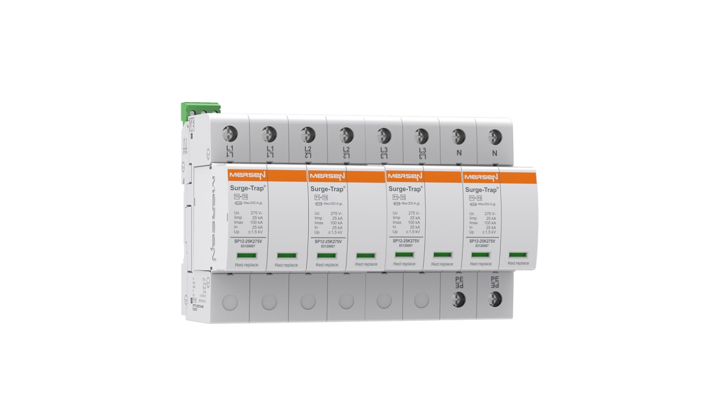 Dispositivo de protección frente a transitorios Mersen, Control SPD Mersen tipo 1+2, 275 V dc, 230/400 V ac, 25kA,