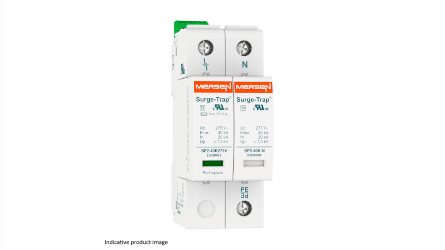 Mersen, STPT2-40 Surge Protection Device 275 V ac Maximum Voltage Rating 40kA Maximum Surge Current Type 2 Mersen SPD