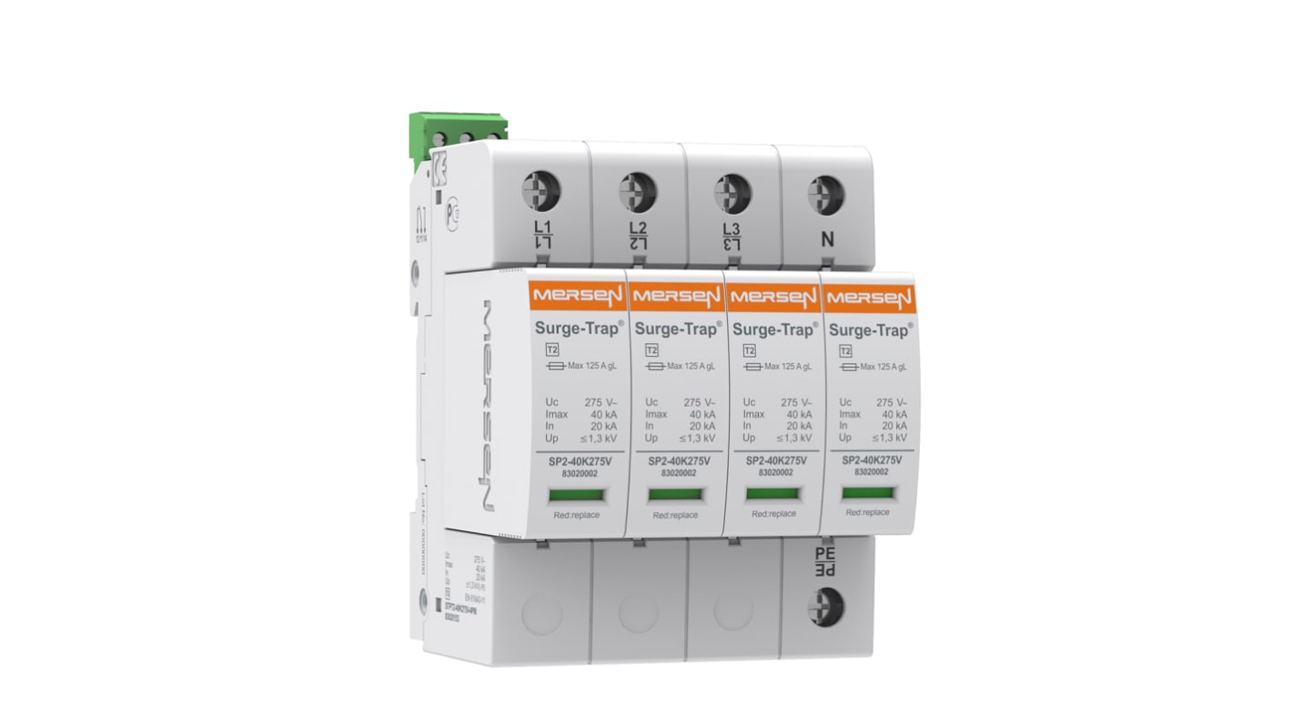 Mersen, STPT2-40 Surge Protection Device 275 V ac Maximum Voltage Rating 40kA Maximum Surge Current Type 2 Mersen SPD