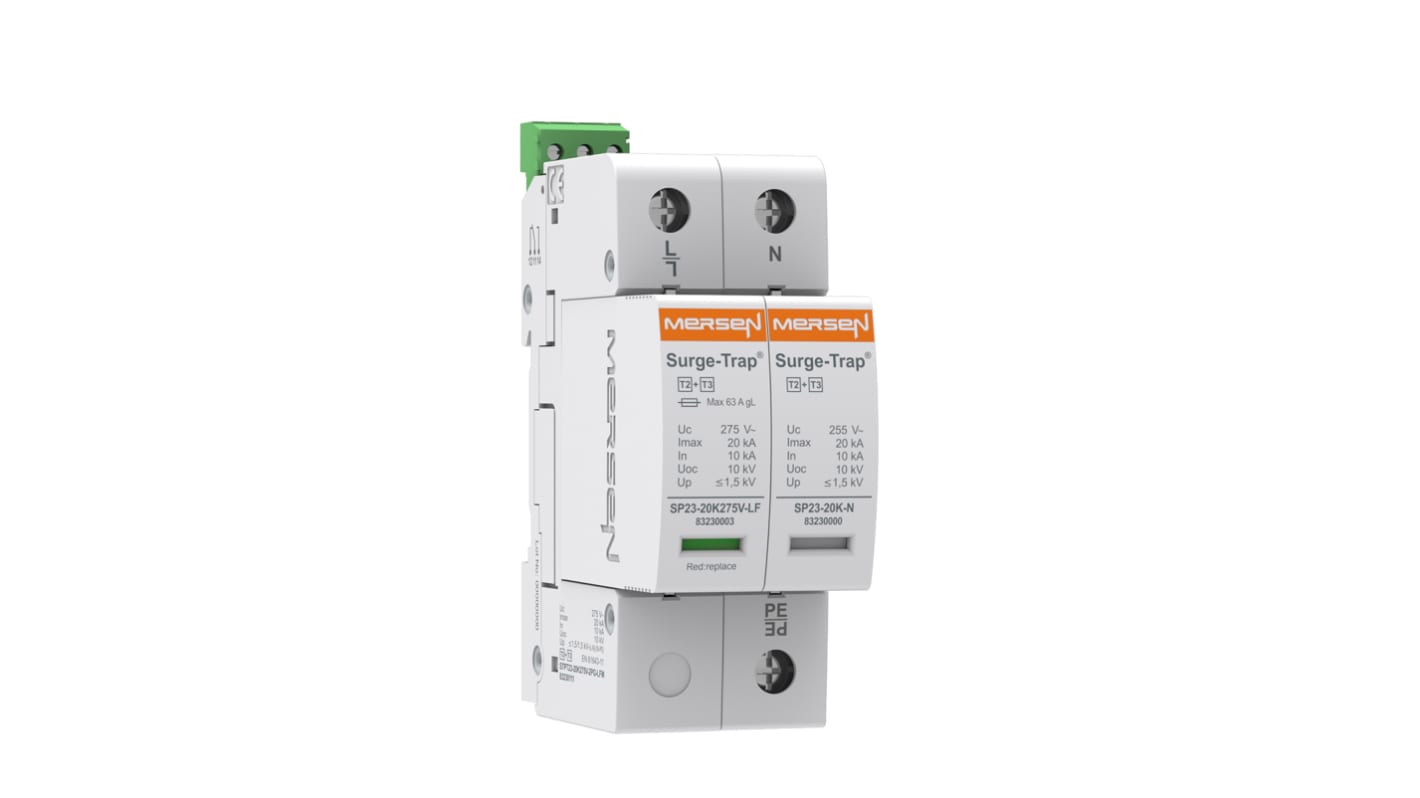 Mersen, STPT23 Surge Protection Device 275 V ac Maximum Voltage Rating 20kA Maximum Surge Current Type 2+3 Mersen SPD