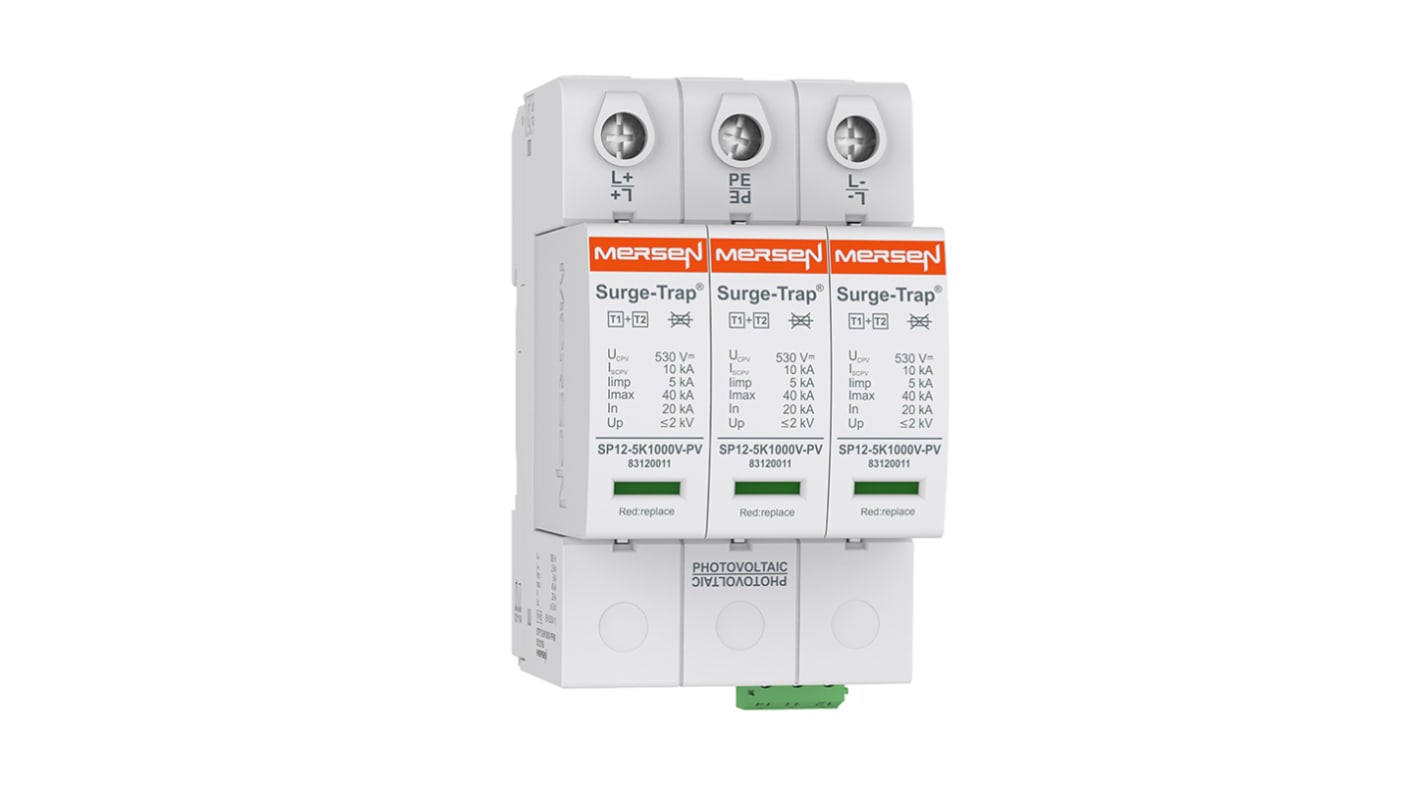 Dispositivo de protección frente a transitorios Mersen, Control SPD Mersen tipo 1+2, 1060 V dc, 5kA, Carril DIN