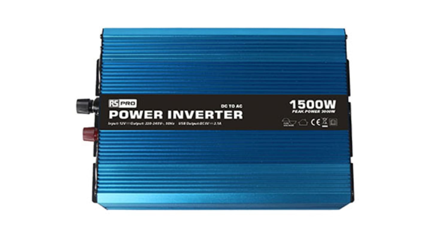 RS PRO Pure Sine Wave 1500W Power Inverter, 12V Input, 230V Output