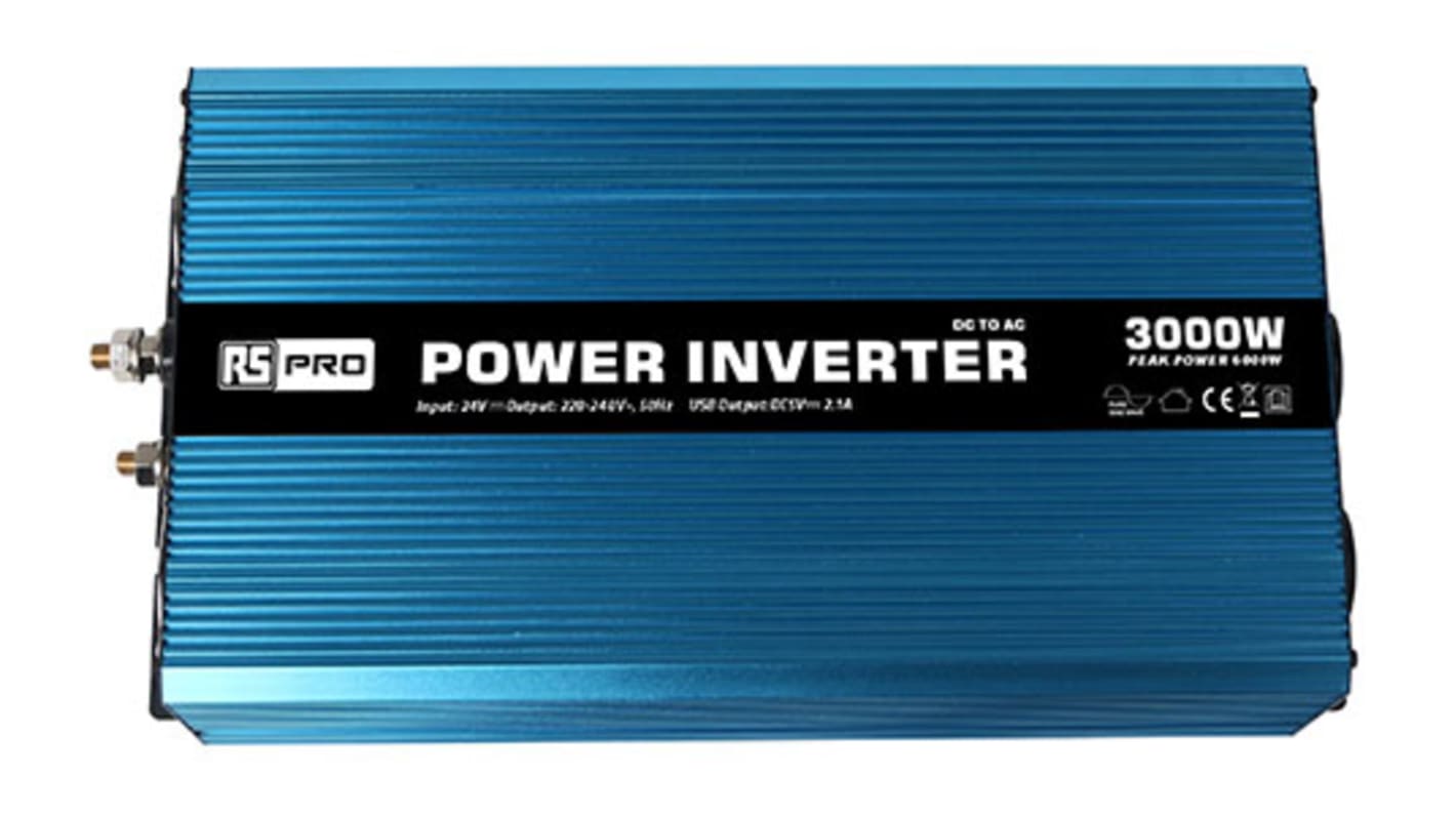 Inverter di potenza RS PRO, ingresso 24V, uscita 230V, 26.9A, 3000W, connettore Universale