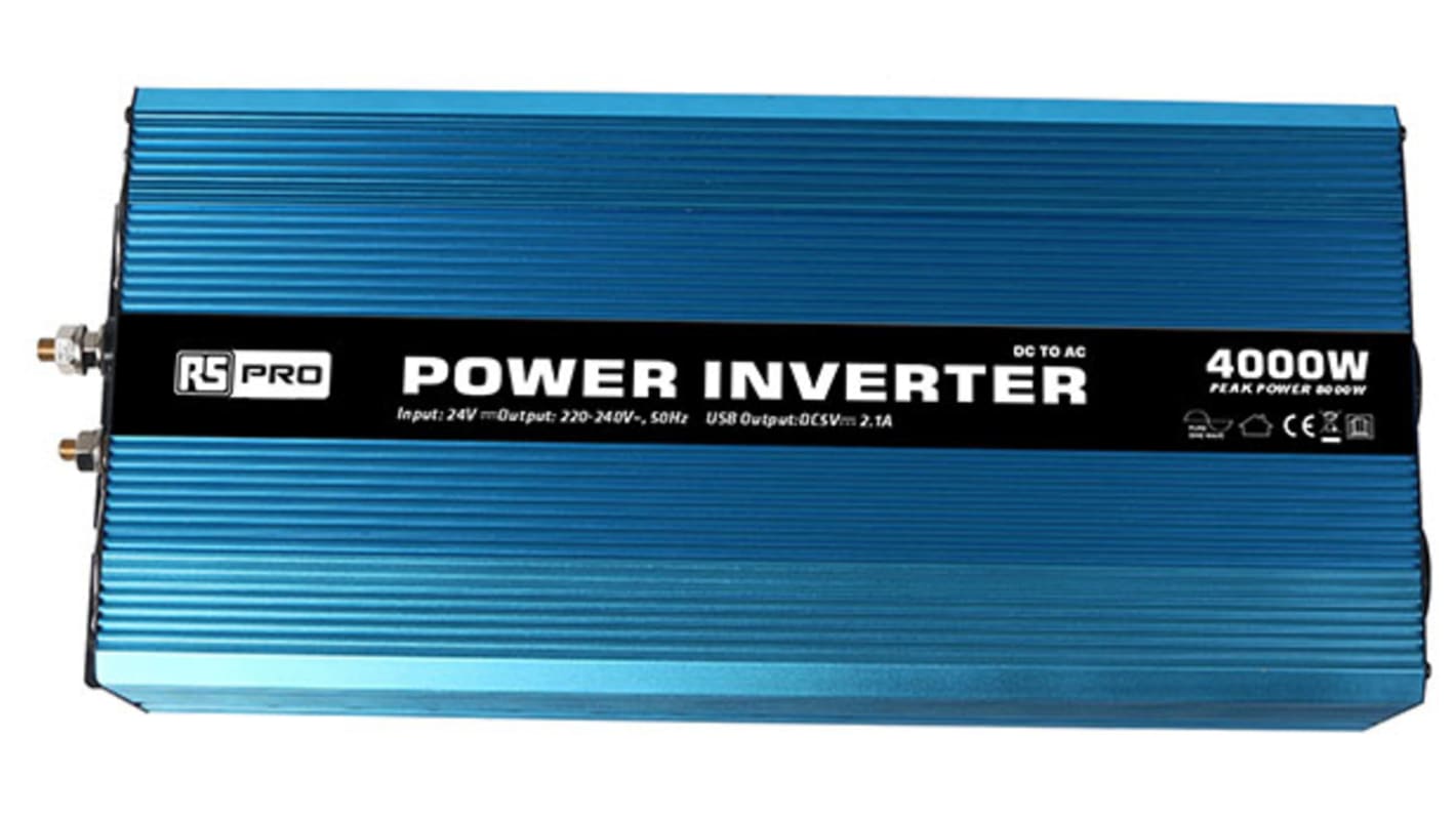 Inverter di potenza RS PRO, ingresso 24V, uscita 230V, 34.78A, 4000W, connettore Universale