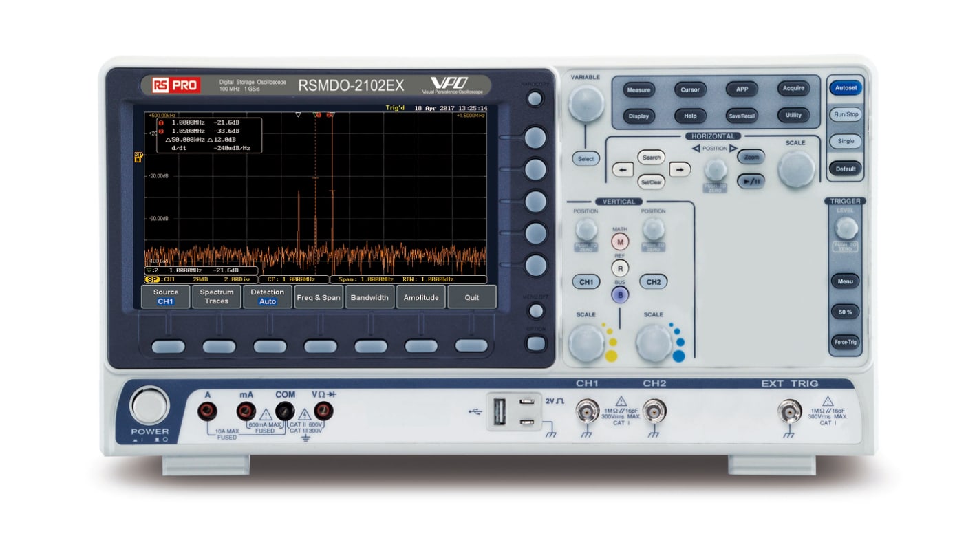 RS PRO RSMDO-2102EX Digital Bench Oscilloscope, 2 Analogue Channels ...