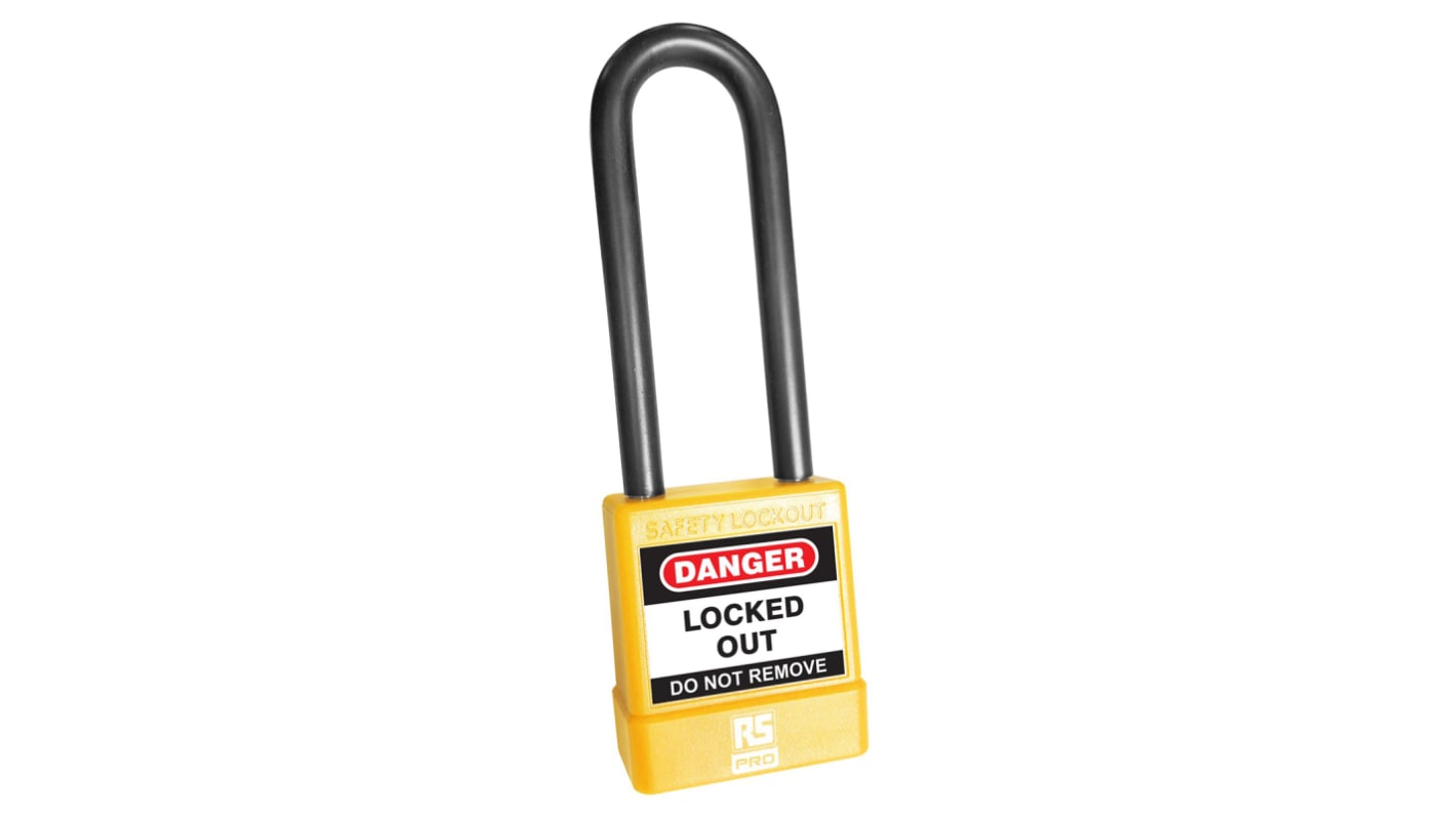 RS PRO Yellow ABS, Steel, PVC Safety Lockout Padlocks, 5mm Shackle, 75mm Attachment