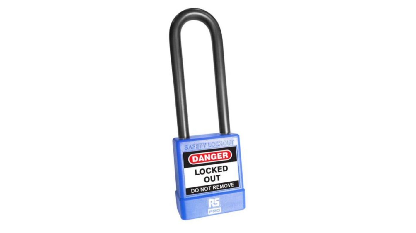 RS PRO Blue ABS, Steel, PVC Safety Lockout Padlocks, 6mm Shackle, 75mm Attachment