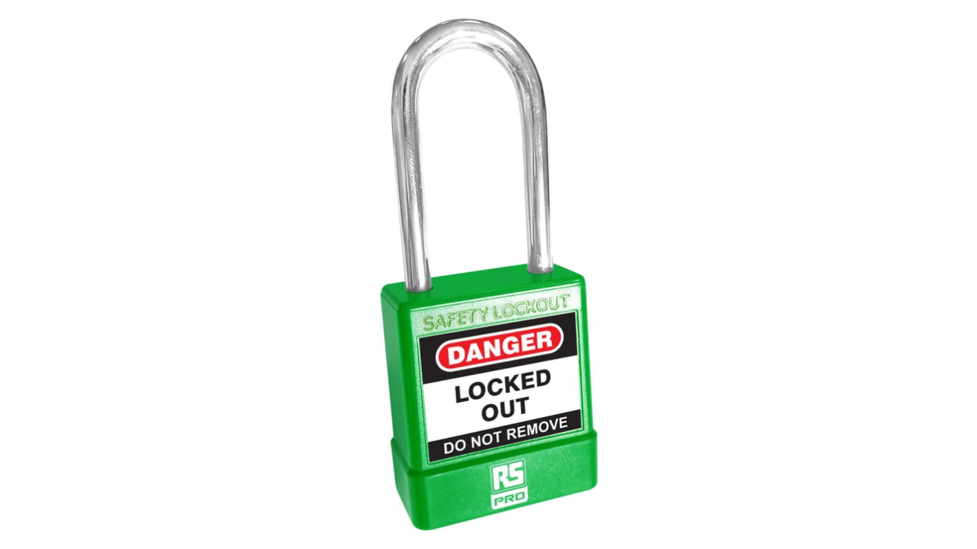 RS PRO Green ABS, Steel Safety Lockout Padlocks, 5mm Shackle, 46mm Attachment