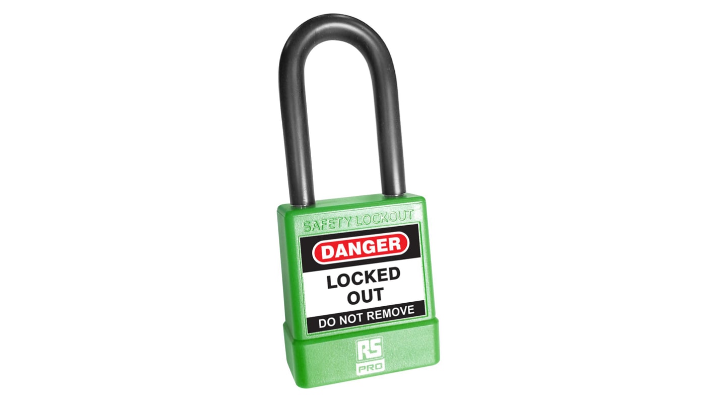 RS PRO Green ABS, Steel, PVC Safety Lockout Padlocks, 6mm Shackle, 48mm Attachment