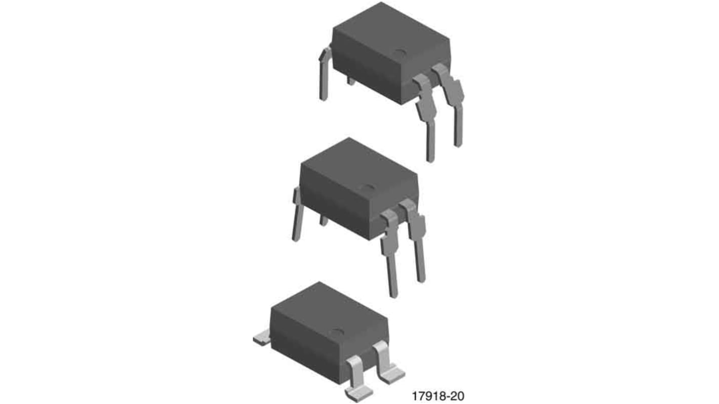 Optoacoplador Vishay SFH de 1 canal, Vf= 1.65V, Viso= 5.3 kVrms, IN. DC, OUT. Fototransistor, mont. pasante,