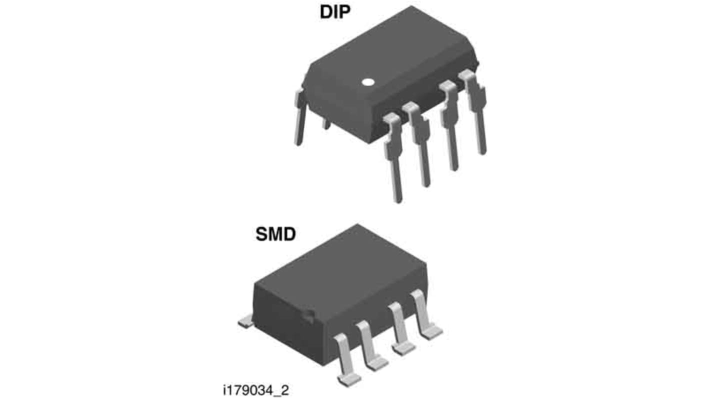 Optoacoplador Vishay VO de 1 canal, Vf= 1.6V, Viso= 5.3 kVrms, OUT. MOSFET, mont. pasante, encapsulado DIP, 8 pines