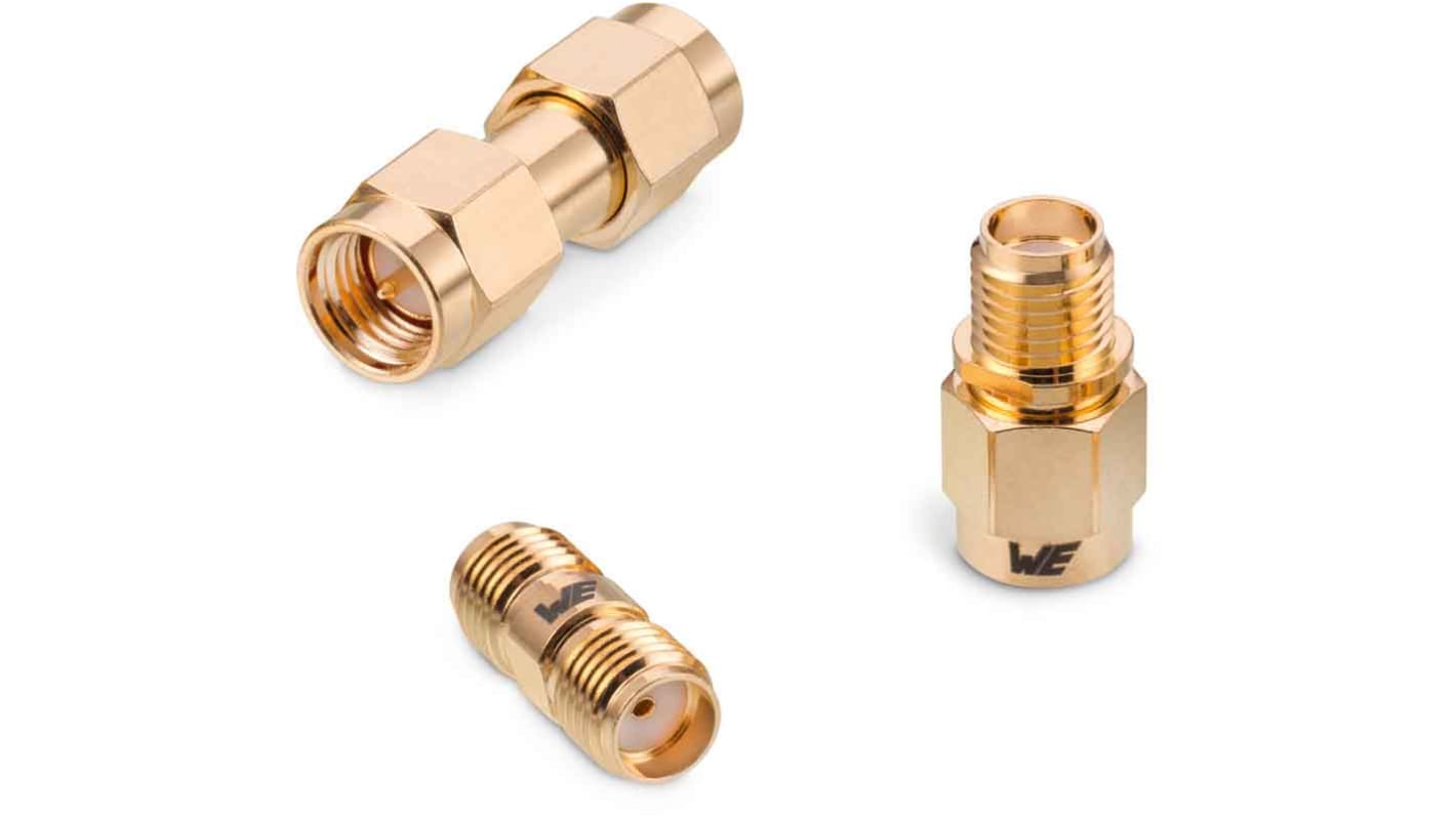 Adaptador coaxial Wurth Elektronik 64403203211000 50Ω, Macho Recta SMA a Macho SMA, 18GHz Coaxial Normal Oro sobre