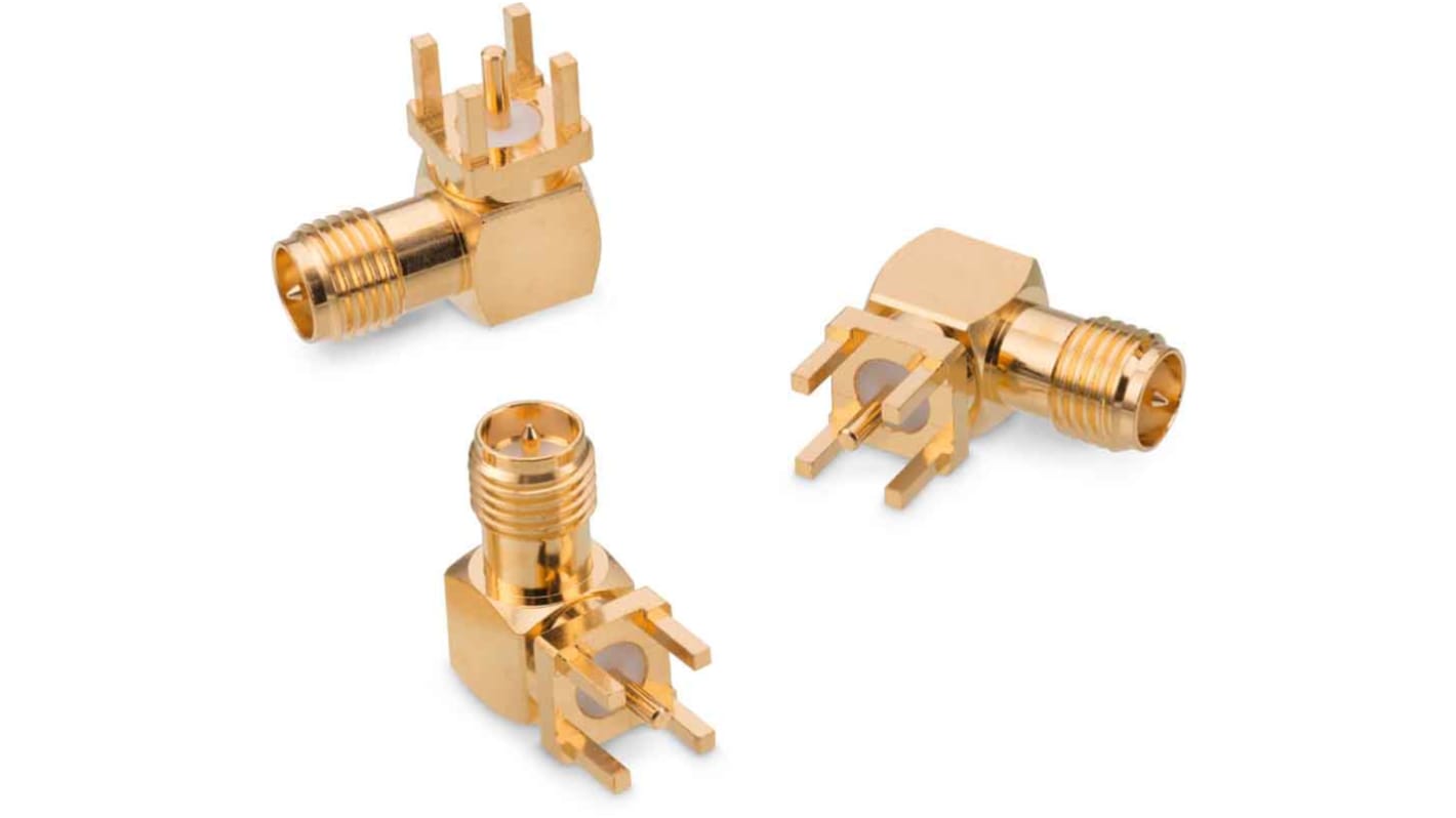 Wurth Elektronik WR-RPSMA Series, jack PCB Mount SMA Connector, Solder Termination, Right Angle Body