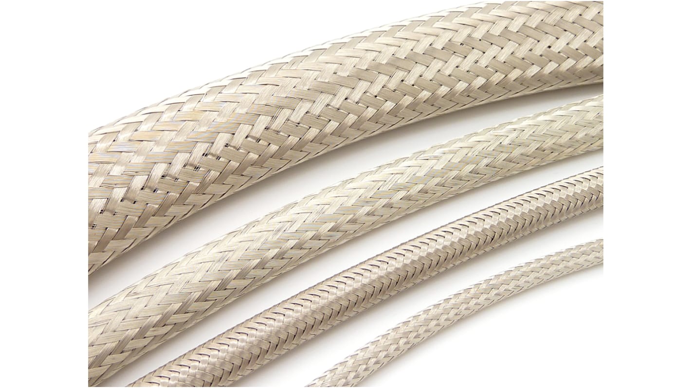 RS PRO Expandable Braided Nickel Plated Copper Cable Sleeve, 7.5mm Diameter, 100m Length