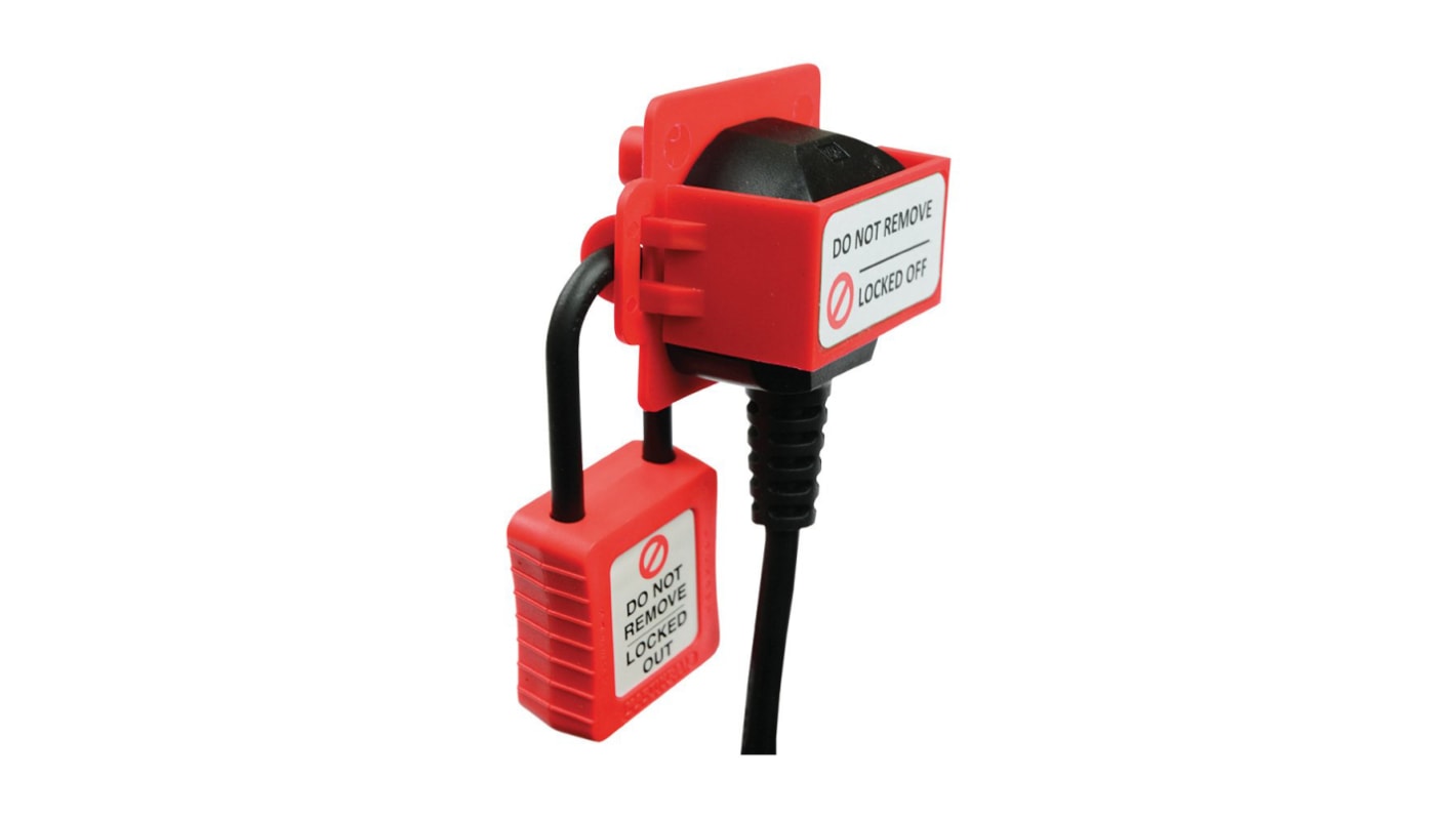 Martindale Red 1-Lock PP Padlockable Power Outlet Locking System, 6mm Shackle