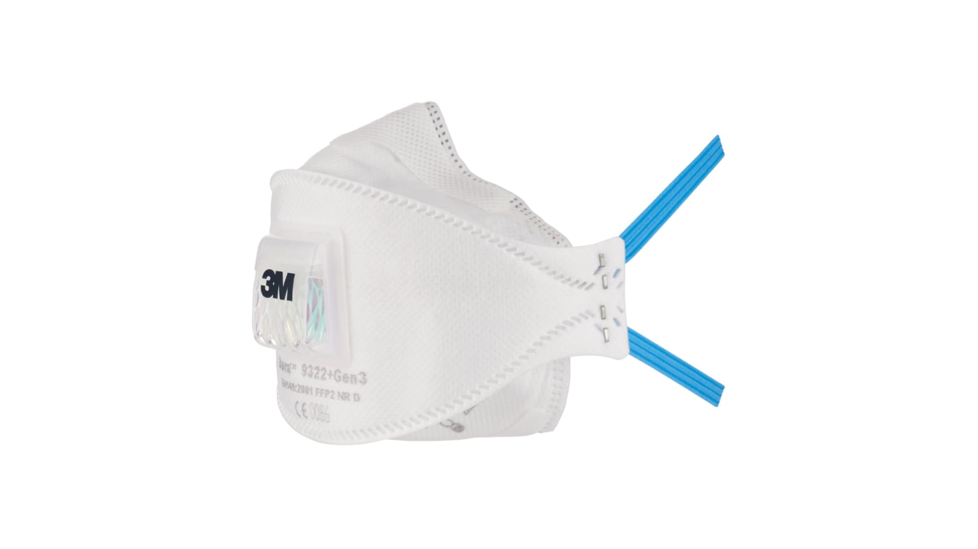 Masque respiratoire jetable 3M FFP2 série Aura™ 9300+Gen3, avec soupape,  avec clip nasal réglable, Blanc x 5