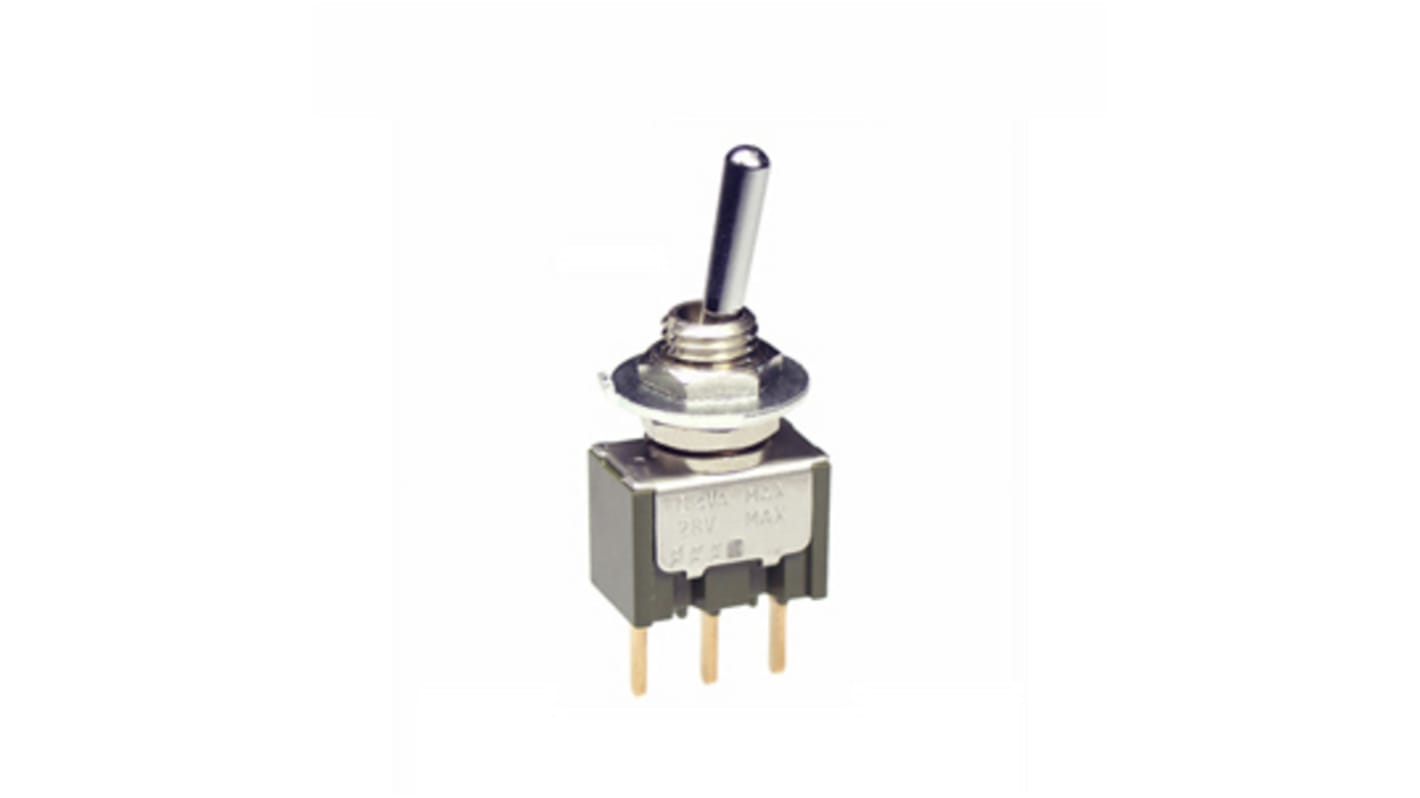 NKK Switches Toggle Switch, Panel Mount, On-Off-(On), SPDT, Through Hole Terminal, 28V ac/dc