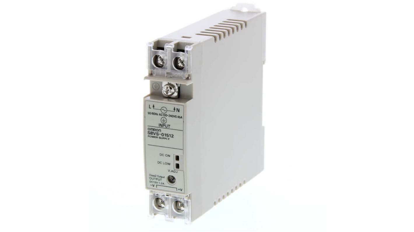 Omron S8VS Schaltnetzteil, AUS 12V dc / 1.2A 15W, EIN 100 → 240V ac, DIN-Schienen-Montage