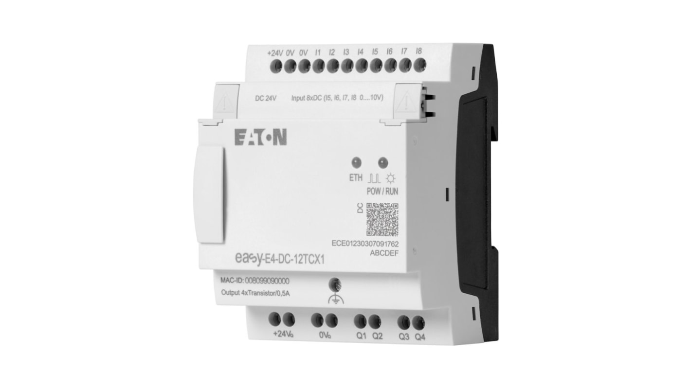 Módulo lógico Eaton EasyE4, 24 V dc, 4 (Analogue), 8 (Digital) entradas tipo Analogue, Digital, 4 salidas tipo