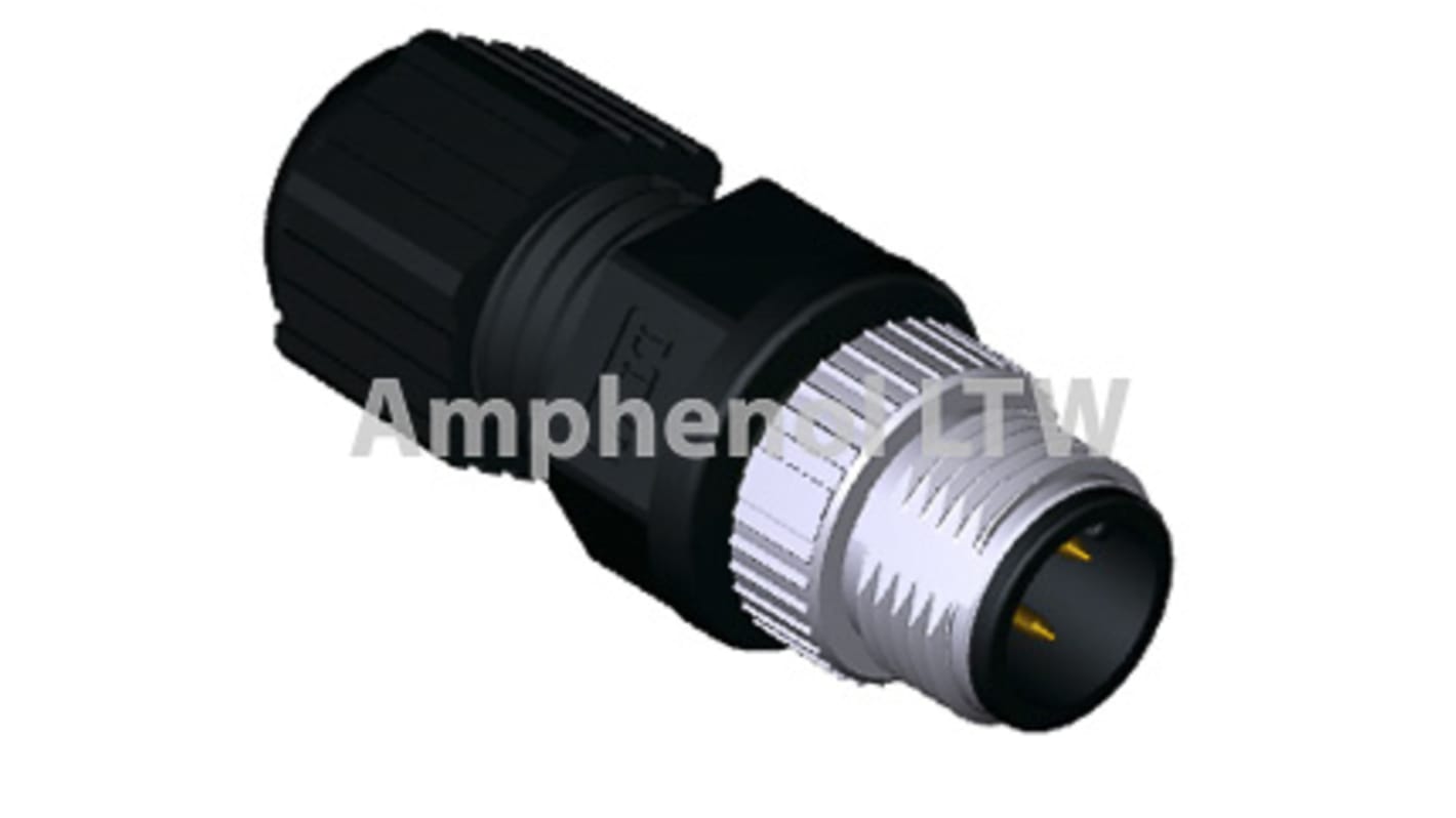Amphenol Industrial Circular Connector, 3 Contacts, Cable Mount, M12 Connector, Plug, Male, IP68, M Series