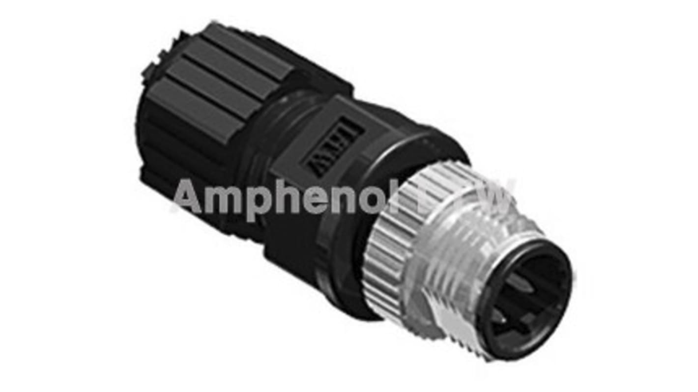 Amphenol Industrial Circular Connector, 4 Contacts, Cable Mount, M12 Connector, Plug, Male, IP68, M Series