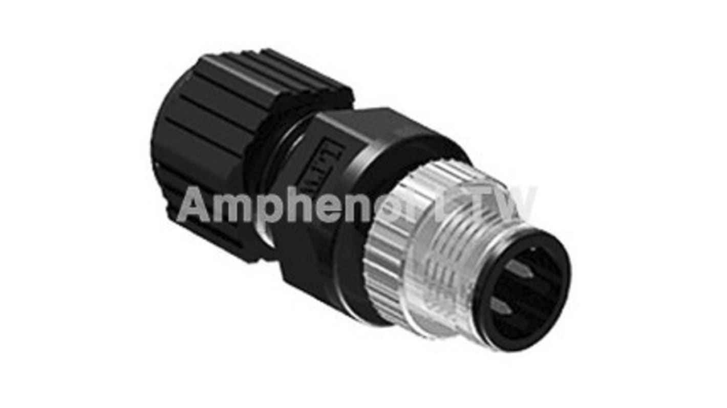 Amphenol Industrial Circular Connector, 4 Contacts, Cable Mount, M12 Connector, Plug, Male, IP68, M Series