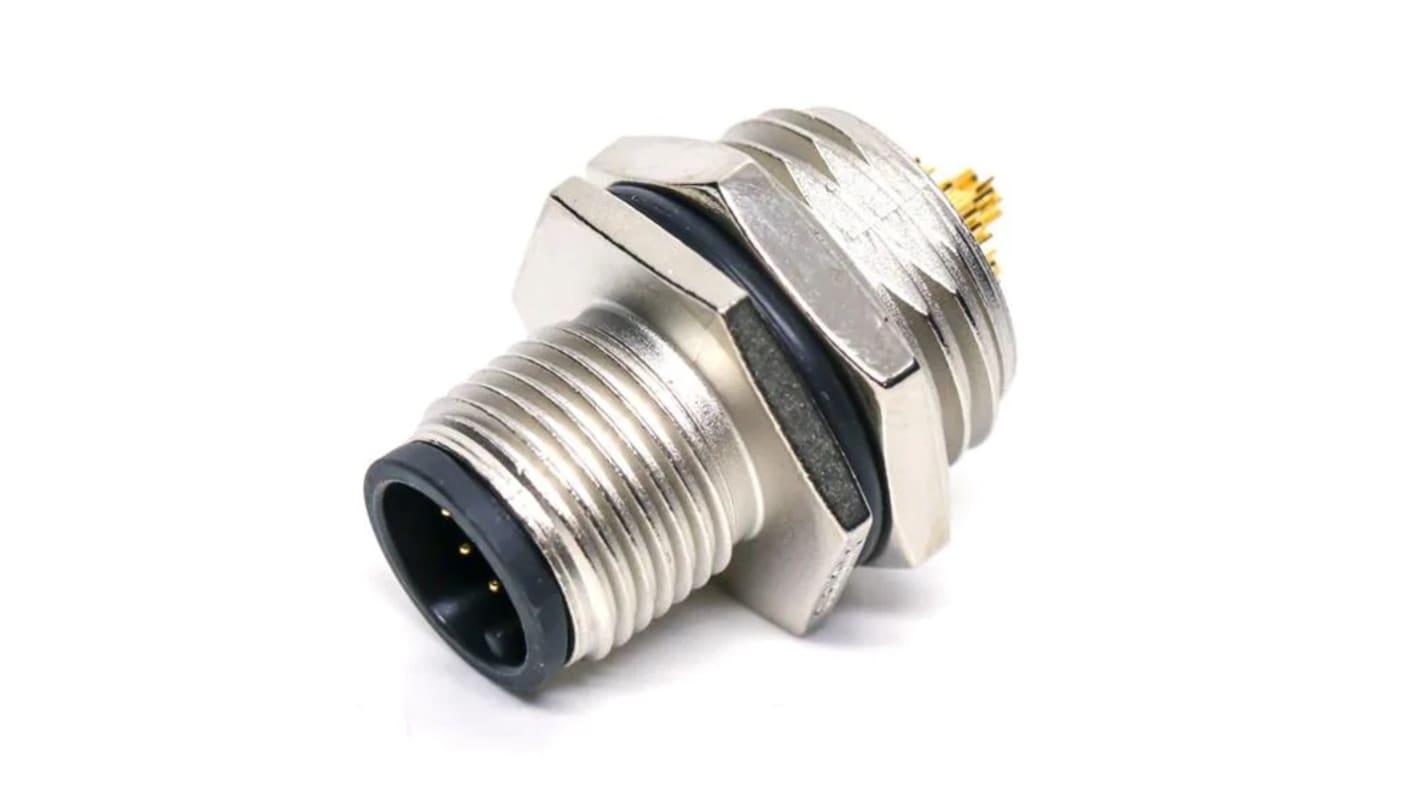 Amphenol Circular Connector, 12 Contacts, Panel Mount, M12 Connector, Plug, Male, IP68, IP69K, M Series