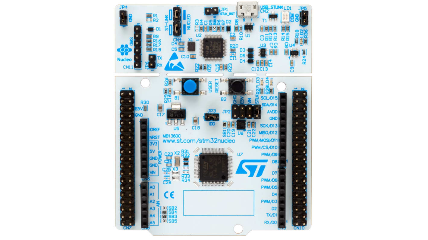 Placa de desarrollo STM32 Nucleo-64 de STMicroelectronics, con núcleo ARM