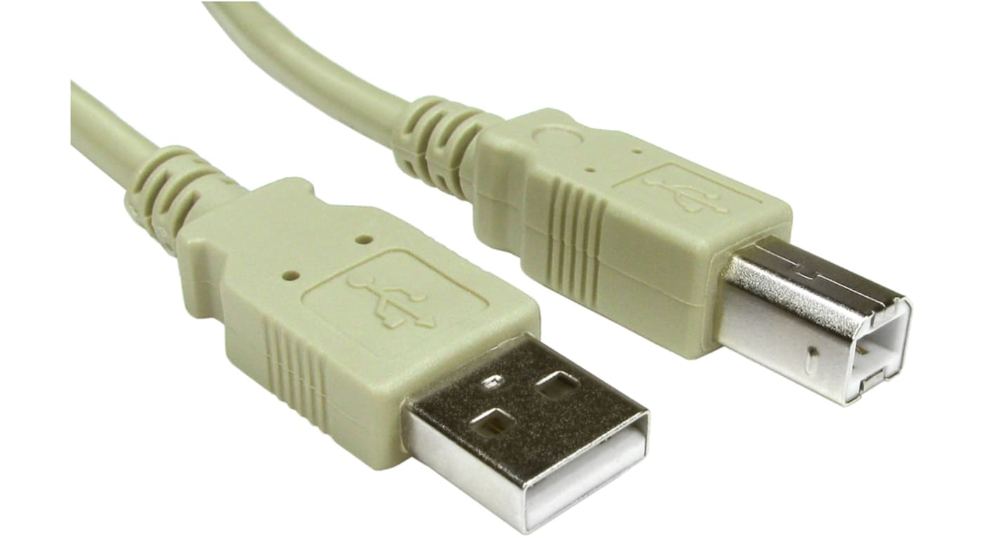Cable USB 2.0 RS PRO, con A. USB A Macho, con B. USB B Macho, long. 3m, color Gris