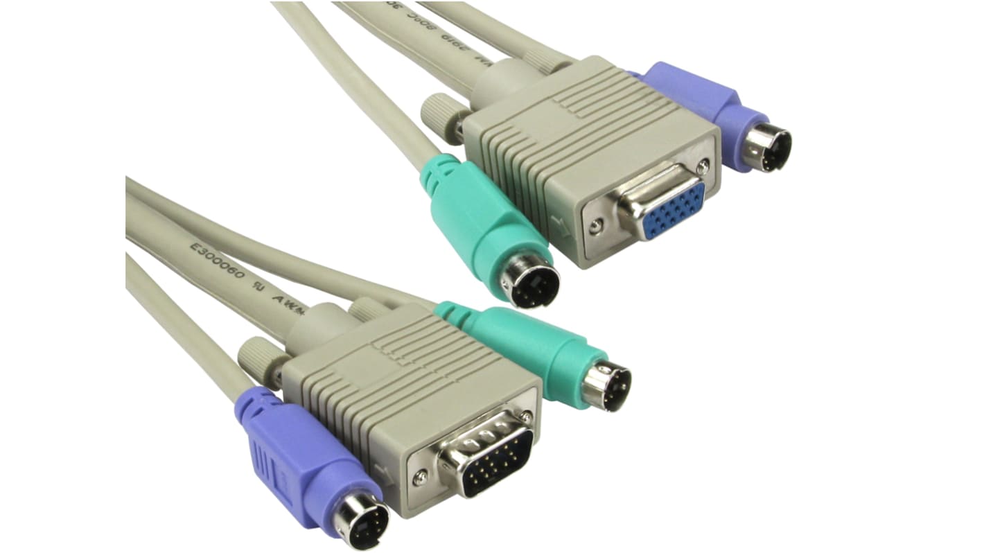 RS PRO Male PS/2 x 2; VGA to Female; Male PS/2 x 2; SVGA KVM Cable RS