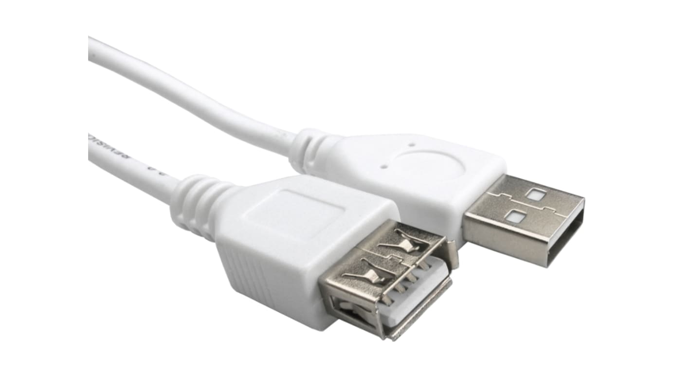 Cable USB 2.0 RS PRO, con A. USB A Macho, con B. USB A Hembra, long. 1m, color Blanco