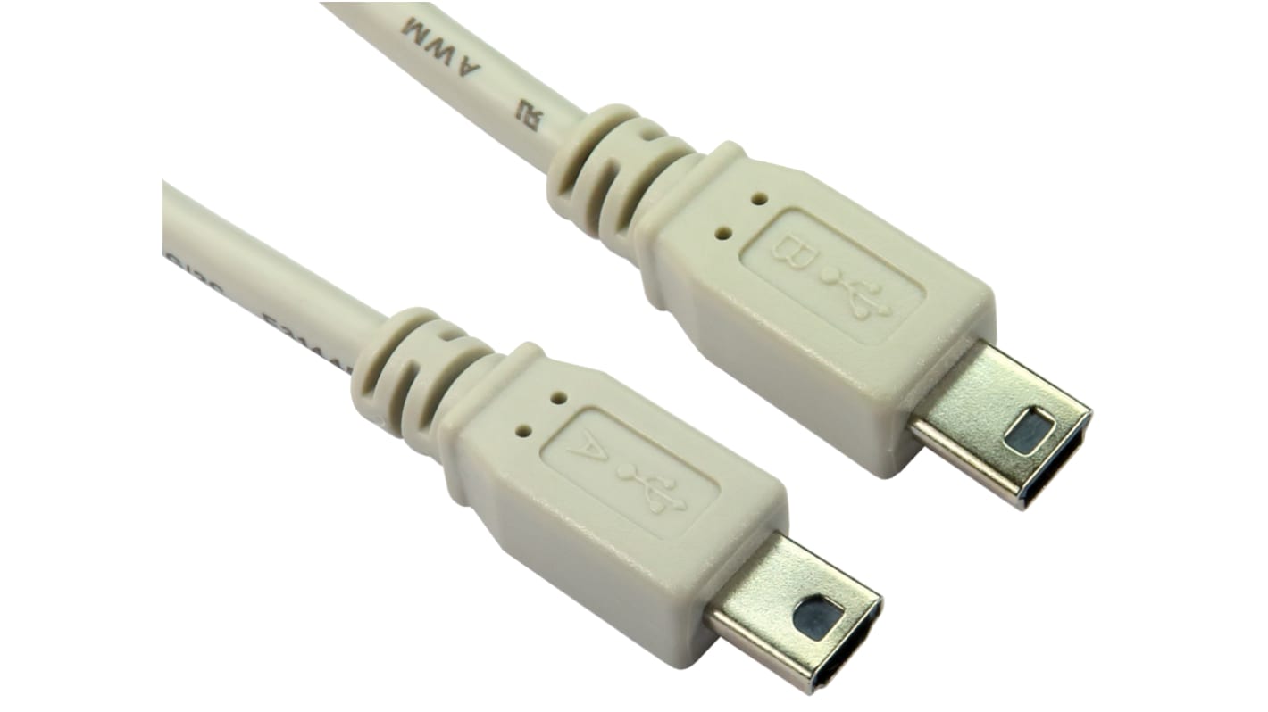 Cable USB 2.0 RS PRO, con A. Mini USB A Macho, con B. Mini USB B Macho, long. 1m, color Gris