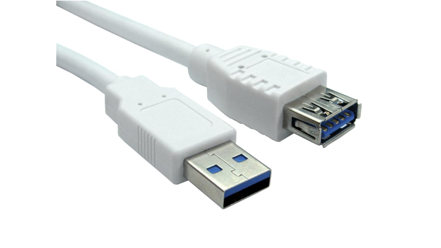 RS PRO USB 3.0 Cable, Male USB A to Female USB A USB Extension Cable, 1.8m