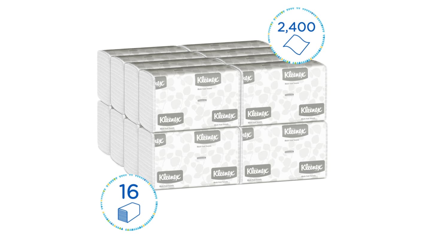 Toalla de Papel Kimberly Clark KLEENEX / Plegado Blanco de 1 capa, 150 x 16 Hojas de 230mm