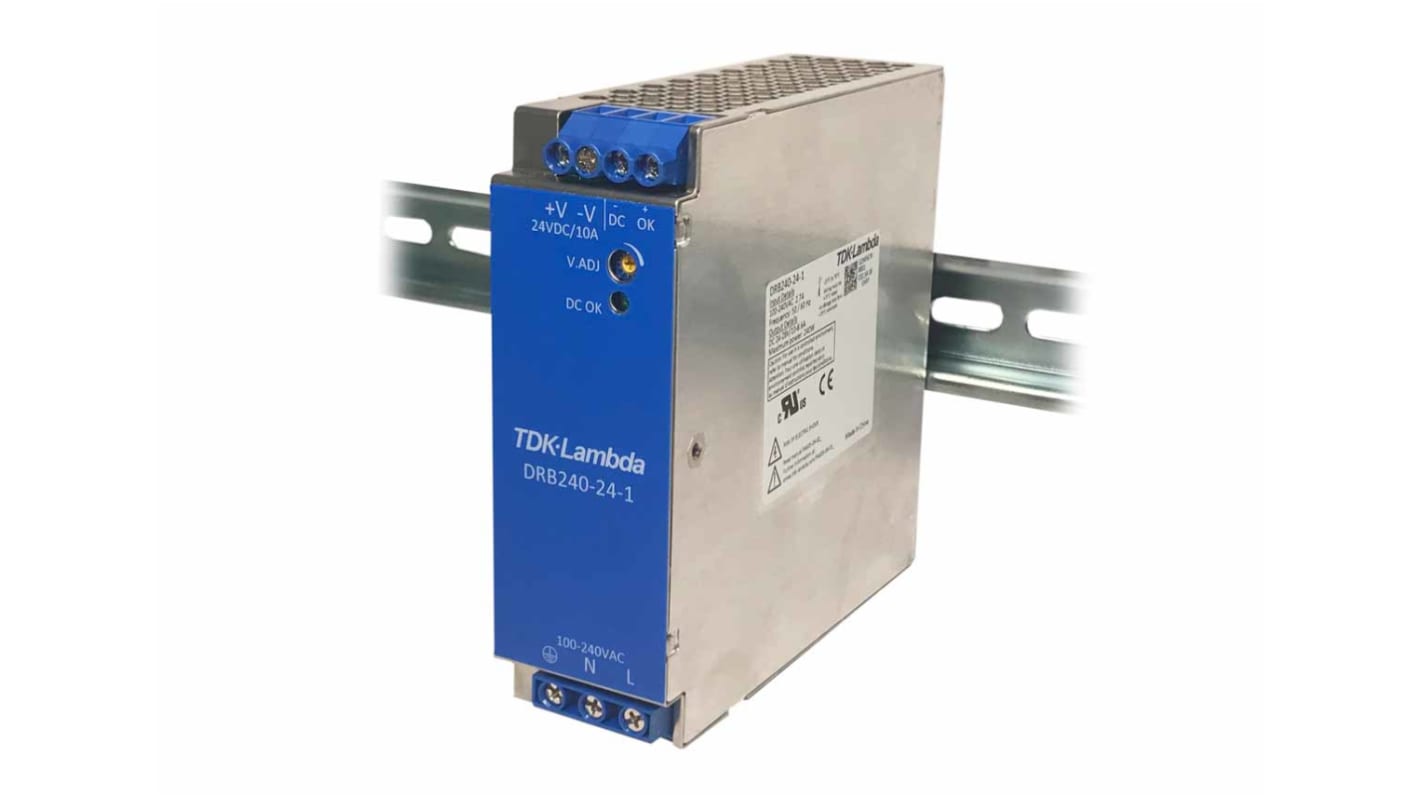 TDK-Lambda DRB120-480 Switched Mode DIN Rail Power Supply, 85 → 264V ac ac Input, 24V dc dc Output, 10A Output,