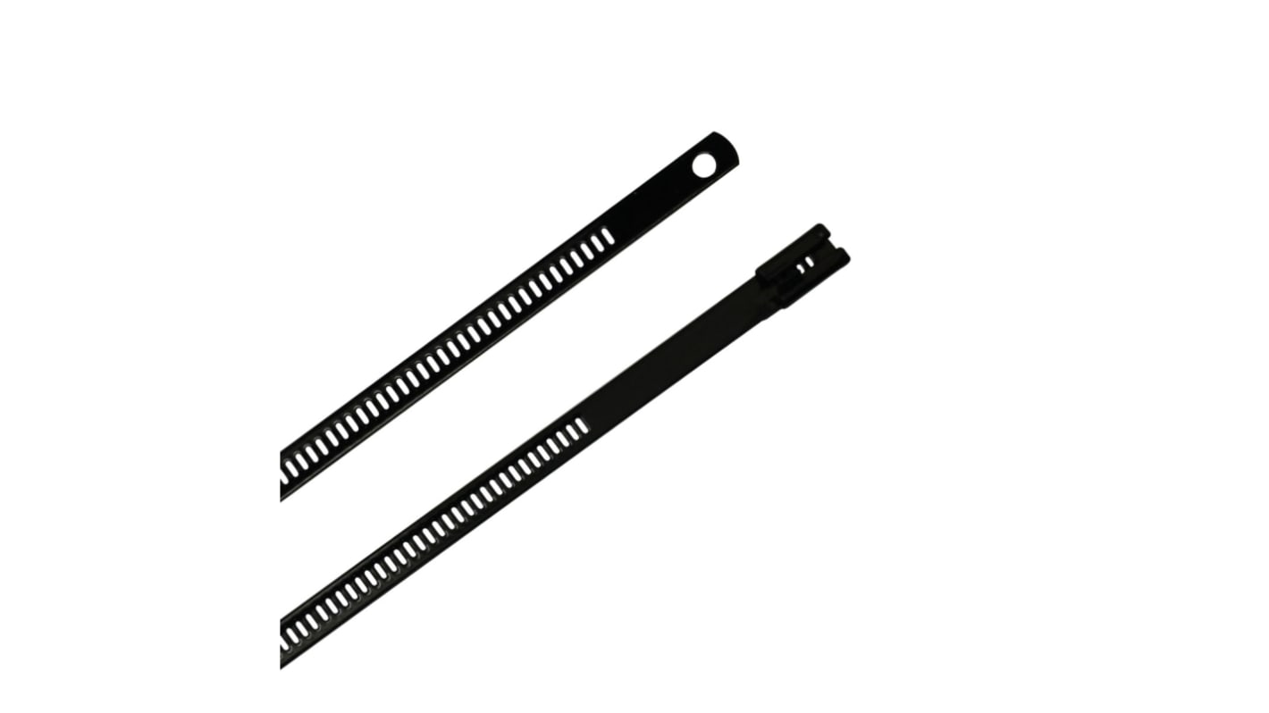 RS PRO Cable Tie, Ladder Single Lock, 225mm x 7 mm, Black 316 Stainless Steel, Pk-100