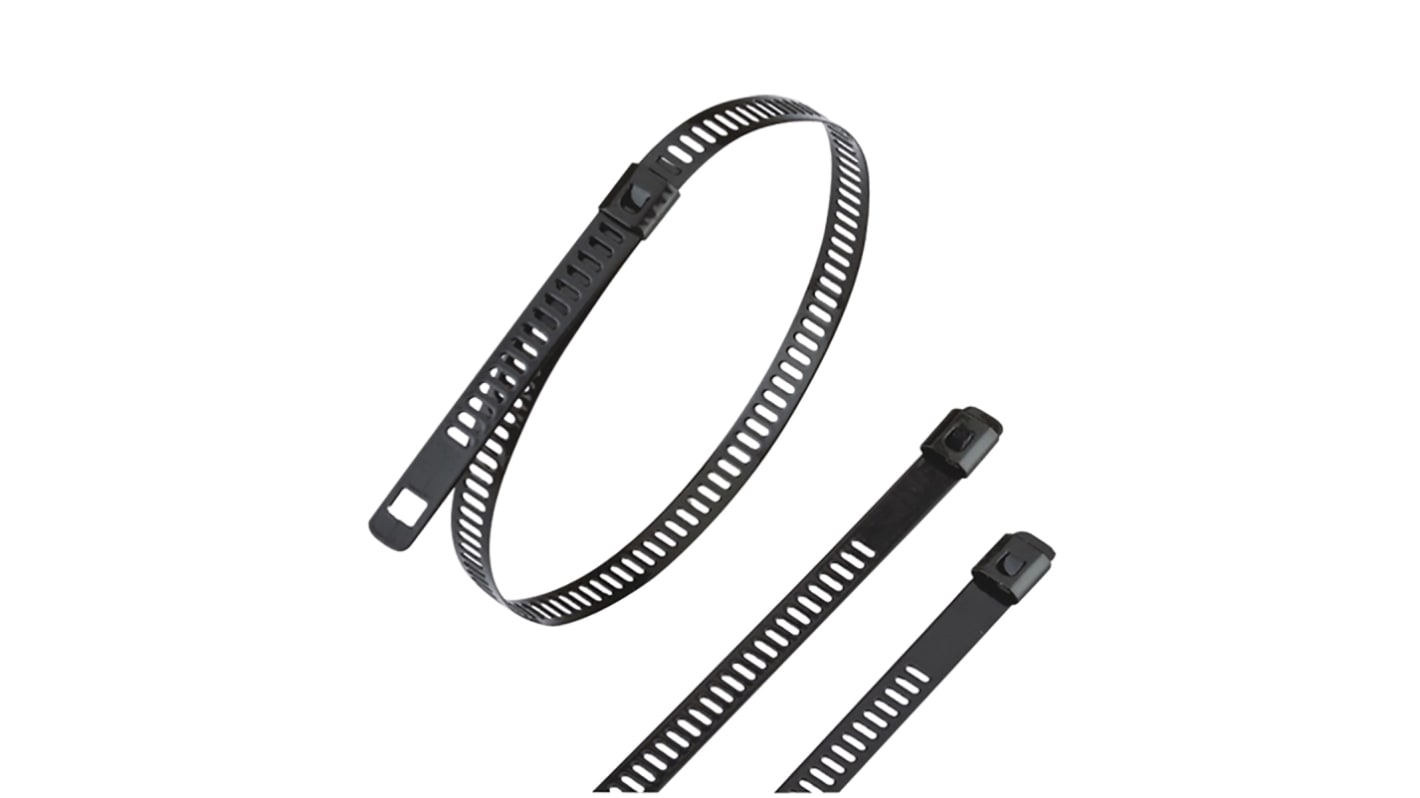 RS PRO Cable Tie, Ladder Single Lock, 610mm x 7 mm, Black 316 Stainless Steel, Pk-100