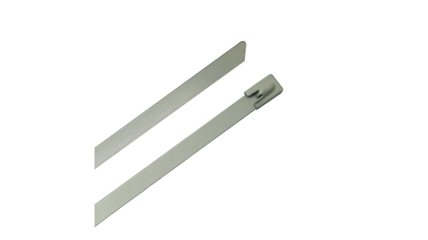 RS PRO Cable Tie, Ball Lock, 360mm x 4.6 mm, White 316 Stainless Steel