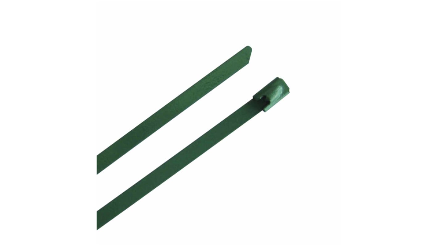 RS PRO Cable Tie, Ball Lock, 150mm x 4.6 mm, Green 316 Stainless Steel