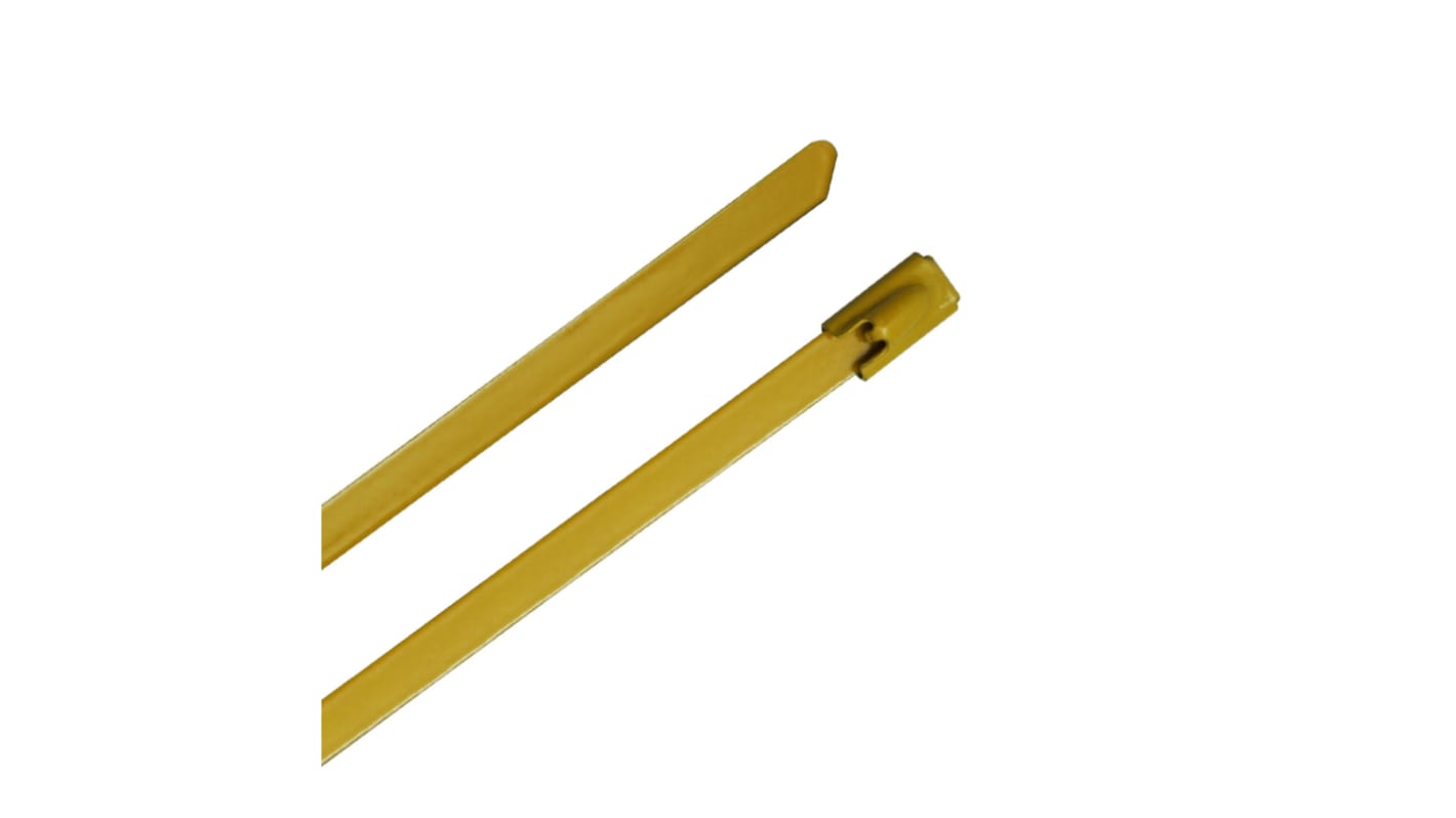 RS PRO Cable Tie, Ball Lock, 100mm x 4.6 mm, Yellow 316 Stainless Steel