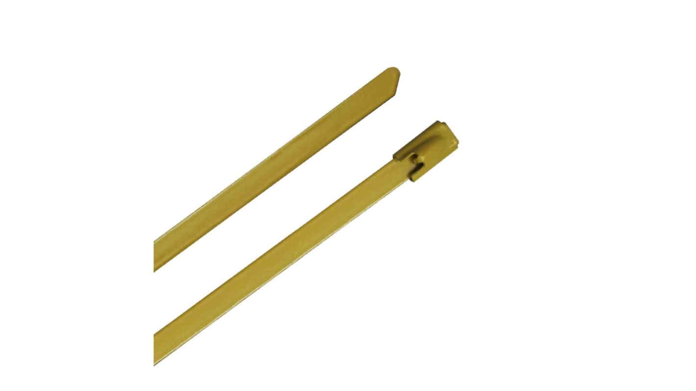 RS PRO Cable Tie, Ball Lock, 360mm x 7.9 mm, Yellow 316 Stainless Steel