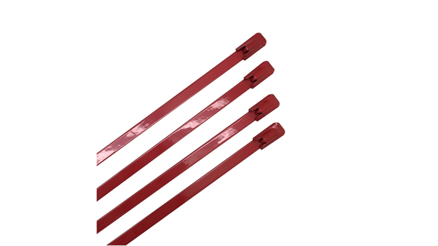 RS PRO Cable Tie, Ball Lock, 200mm x 4.6 mm, Red 316 Stainless Steel