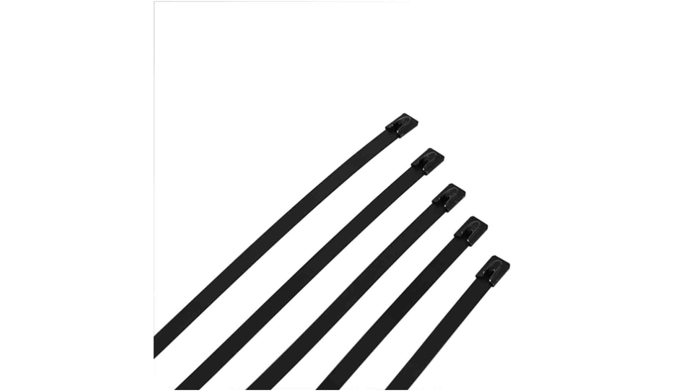 RS PRO Cable Tie, Ball Lock, 100mm x 4.6 mm, Black 316 Stainless Steel